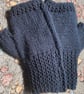 Navy blue mittens with a cat on and added flower embroidery - Image 2