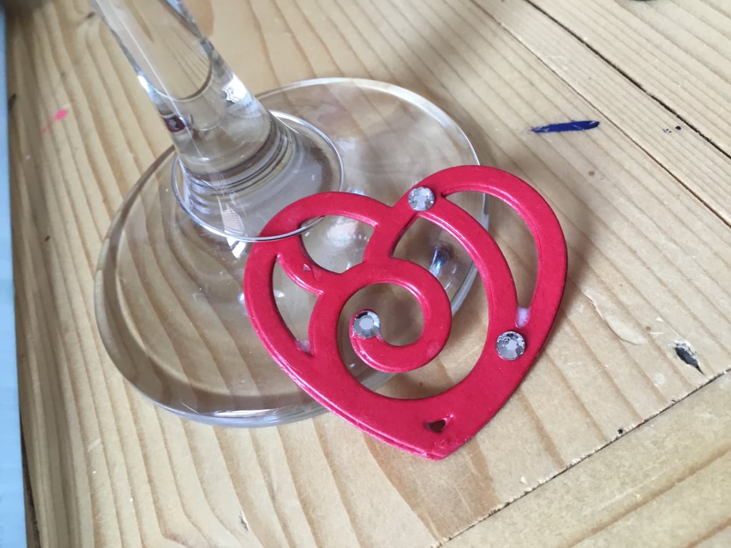 Heart wine charm. Glass charm. Napkin ring.  Wedding day charm. Ref 197