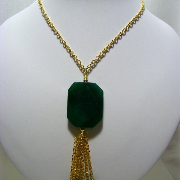 Green Jade and Green Agate Pendant Necklace