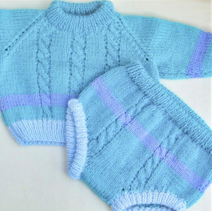 Hand Knitted Unisex 2 Piece Baby's Jumper and P... Folksy