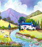 Snowdonia Riverside, Cottage, North Wales - Watercolour Print in 9 x 7 '' Mount