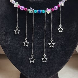 Starry Skies beaded Choker Necklace With dangly stars