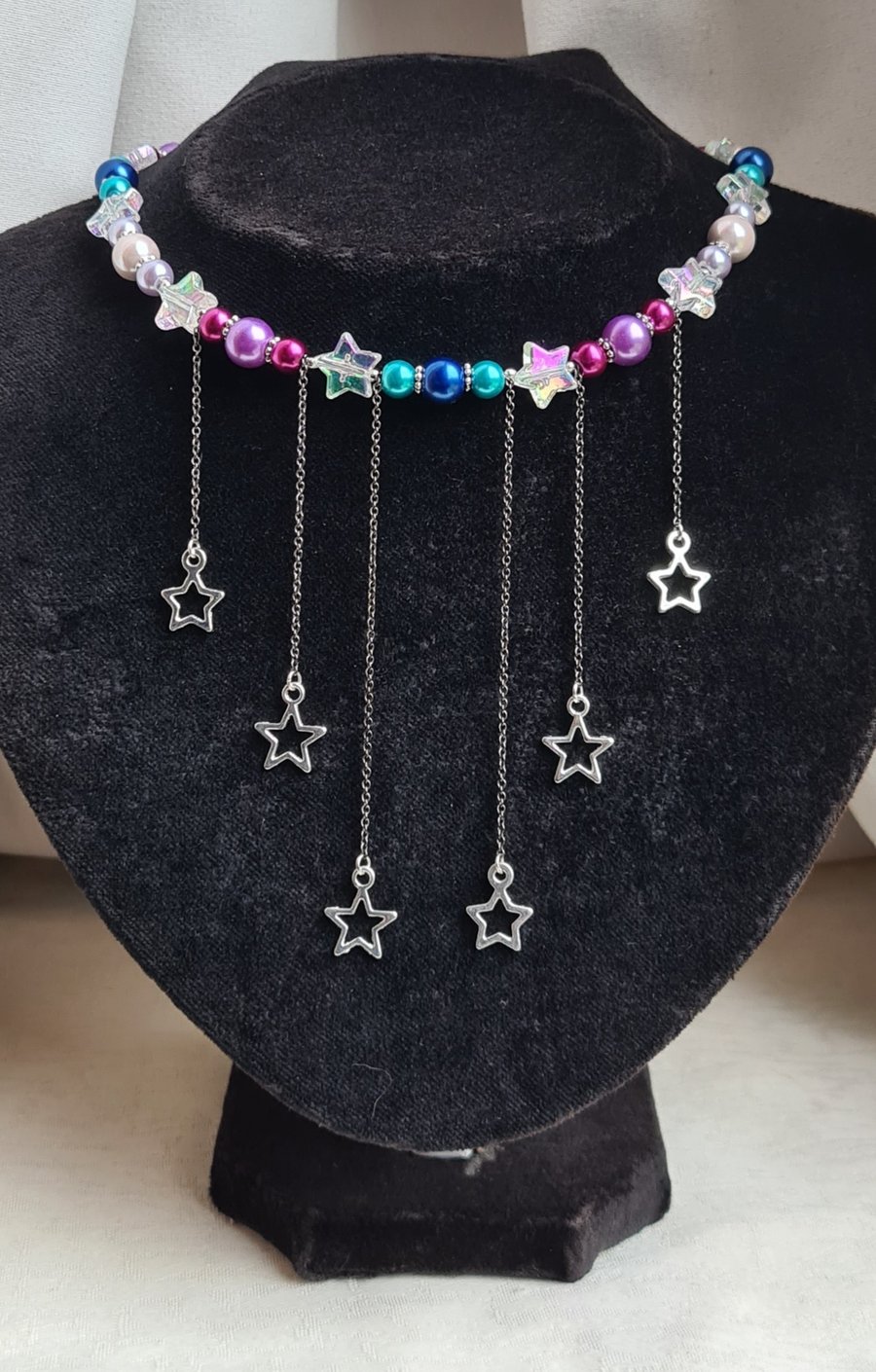 Starry Skies beaded Choker Necklace With dangly stars