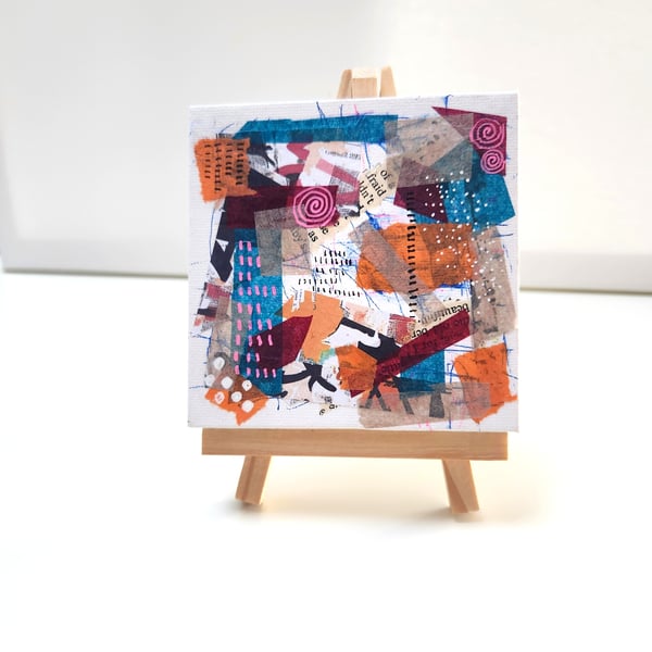 Original Multi Coloured Small Abstract Art Painting Collage work on canvas