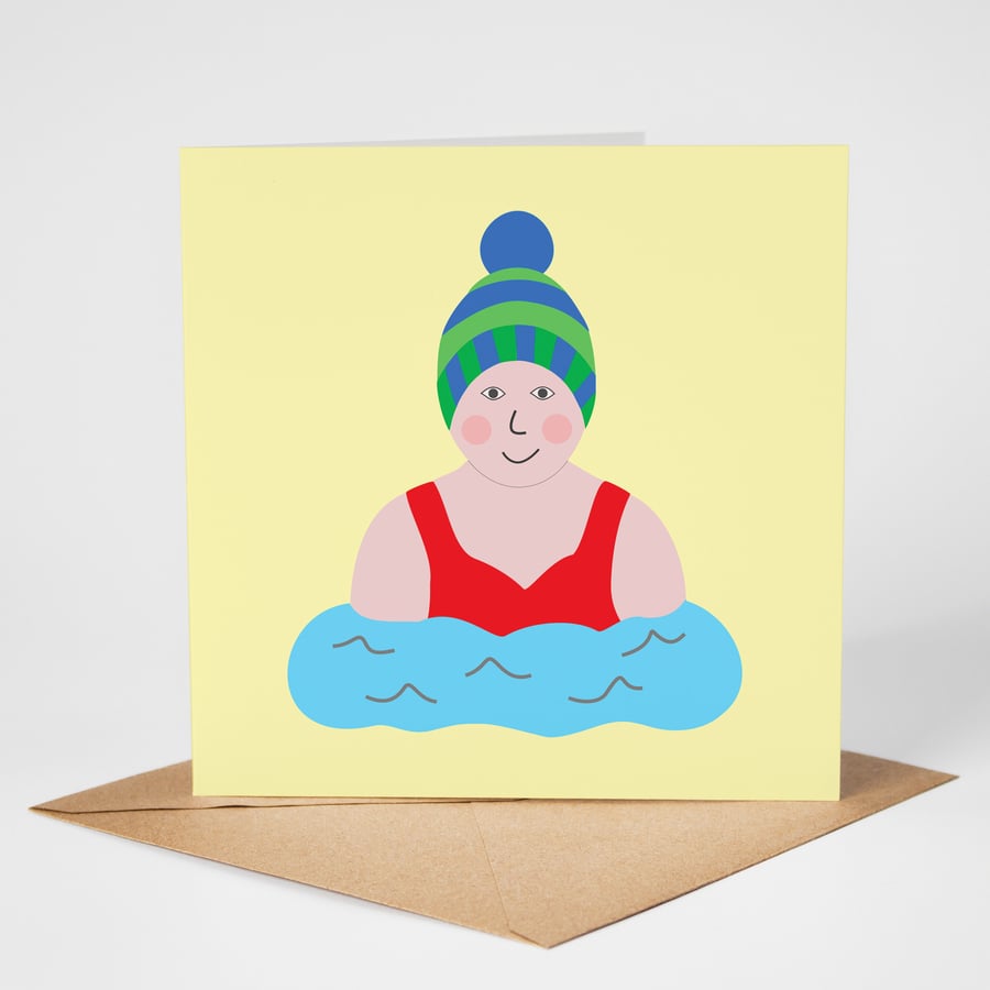 Wild Swimming Card, Outdoor Swimmer Greeting Card, Eco Friendly Blank Card