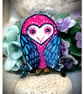 Owl Brooch, Handmade, Pink and Blue - Image 1