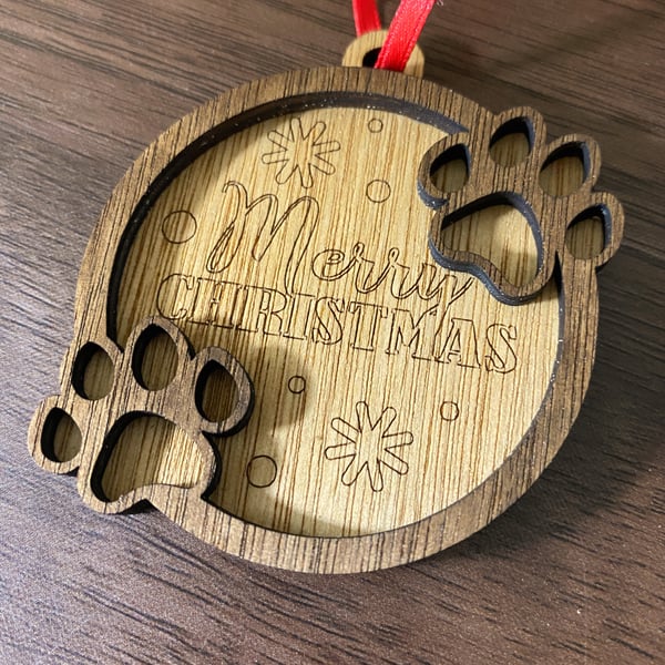 Dog Paw Merry Christmas Bauble