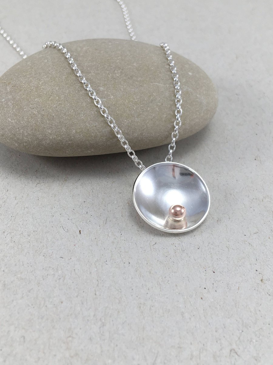 Polished Sterling Silver and 9ct Gold Dome Necklace