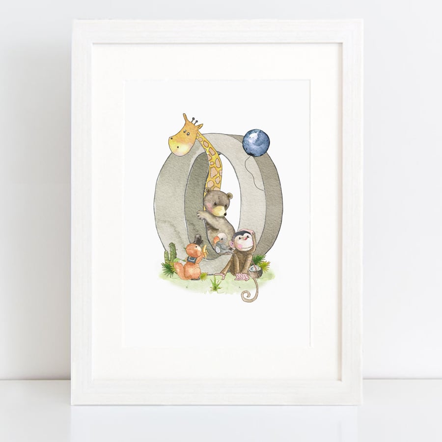 Safari initial letter birth print - Jungle Jamboree - Monogram safari nursery pr