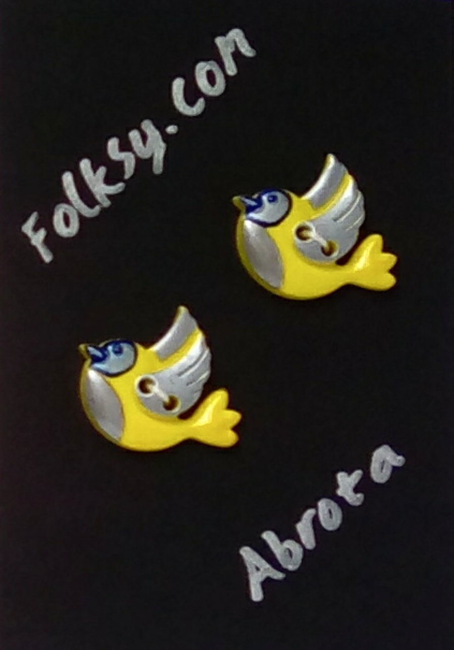 Yellow bluebird, bird shaped buttons