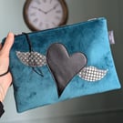 Clutch Bag Evening Bag or Party Bag With Heart and Silver Wings Motif