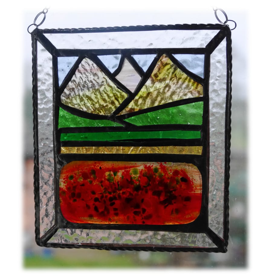 Poppy Mountain Picture Suncatcher Stained Glass Fusion 002