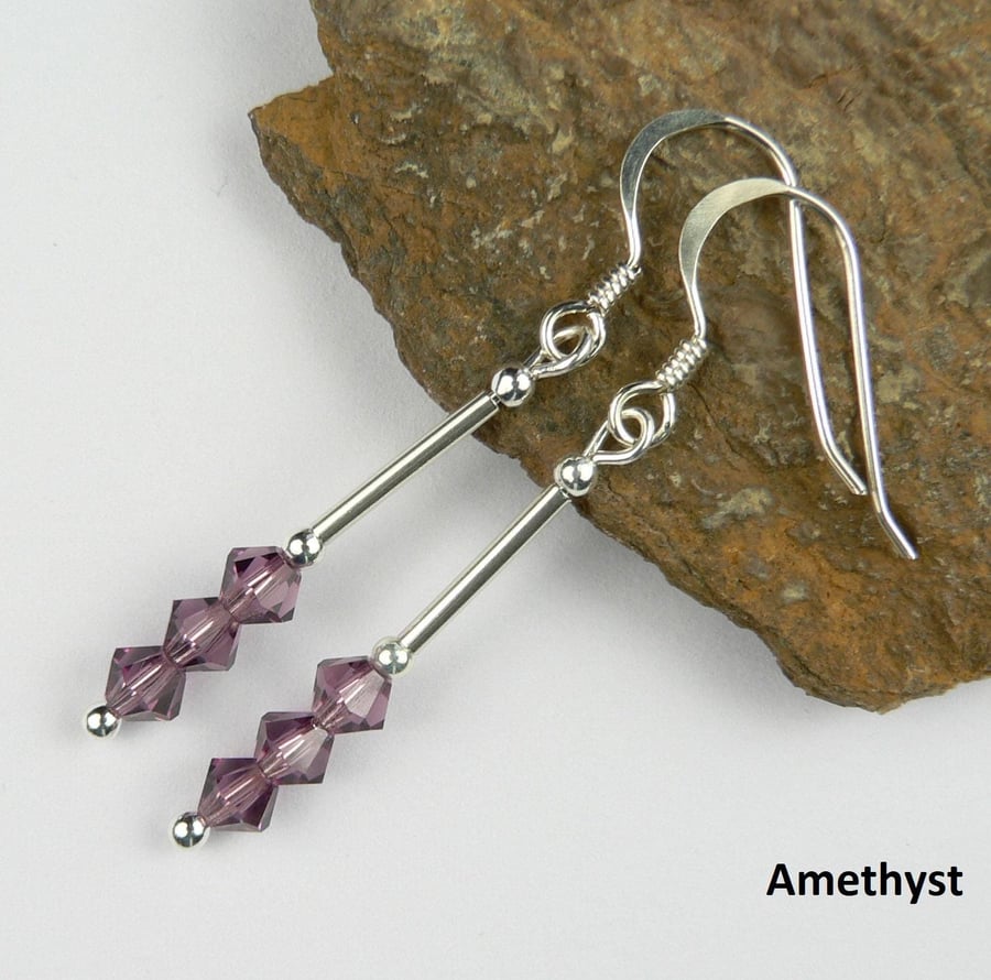 Preciosa crystal drop earrings, sterling silver, 4mm, bicone, gift box 8 colours