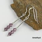 Amethyst Preciosa crystal drop earrings, sterling silver, 4mm, bicone