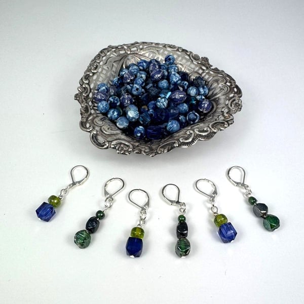 Set of 6 Recycled vintage bead stitch markers for knitting and crochet