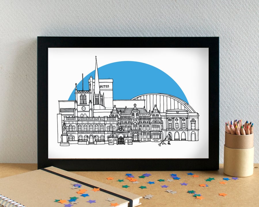 Blackburn Skyline Print - with Blackburn Rovers' Ewood Park