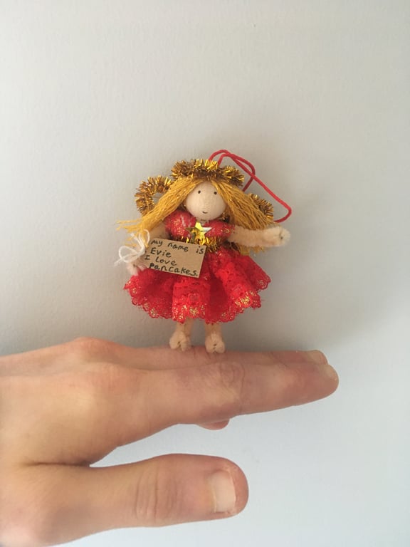Tiny Red And Gold Fairy Doll Decoration 
