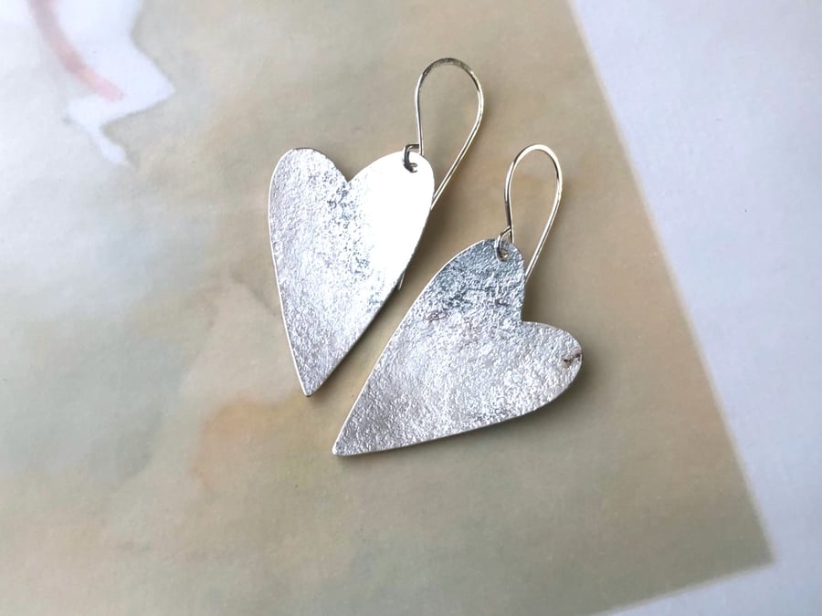 Love Heart Earrings in Silver. 