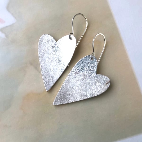 Love Heart Earrings in Silver. 