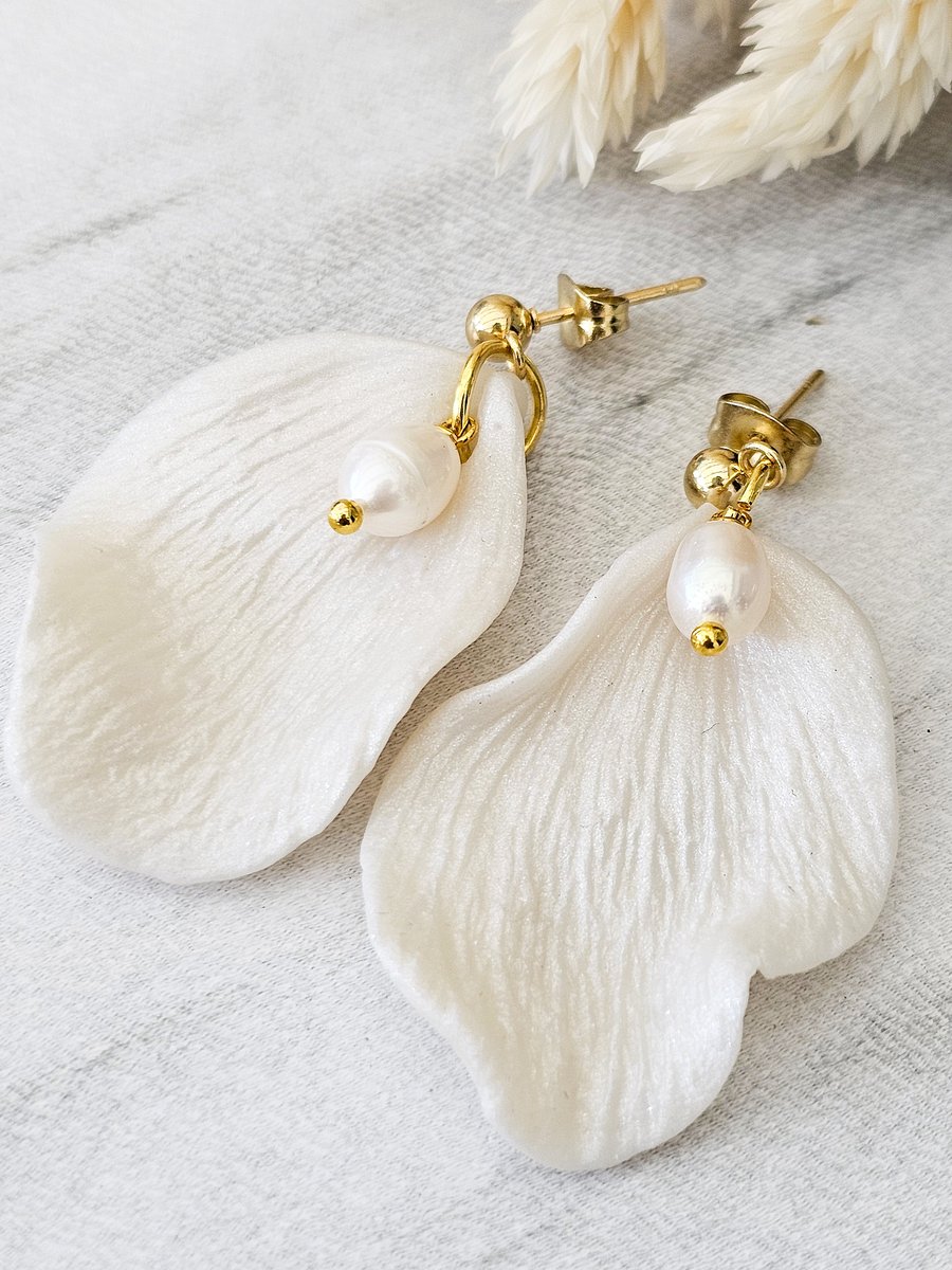 White Petal Earrings - Large