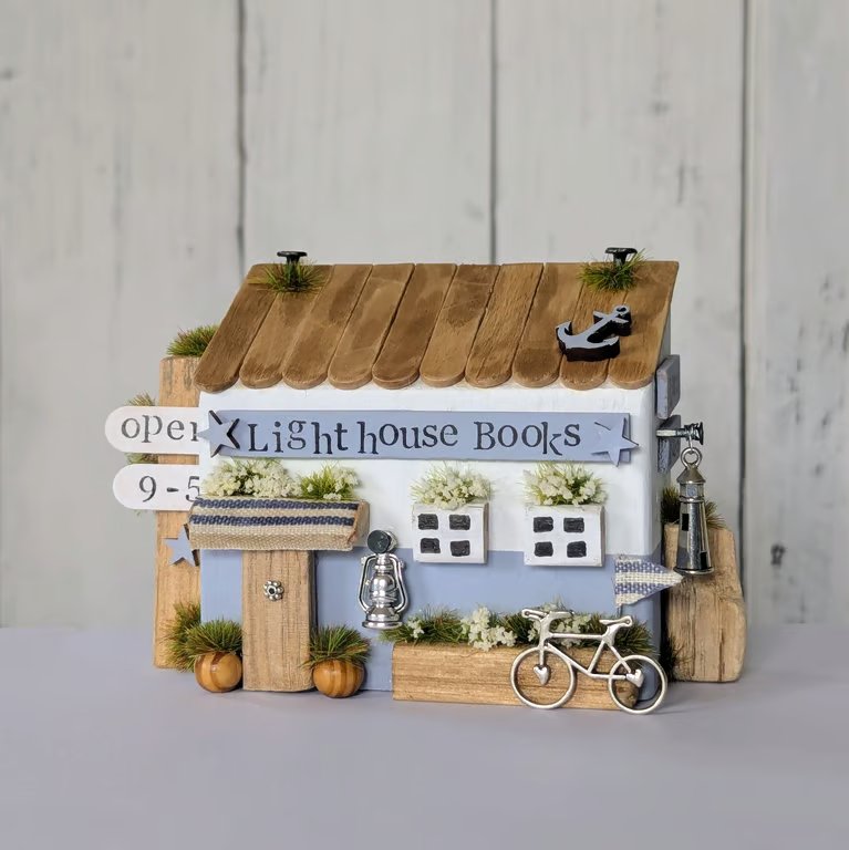 'Lighthouse Books' Handmade Wooden Coastal Home Decor