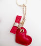 Handmade Red Leather Small Heart and Bow Keyring or Bag Charm - Image 4
