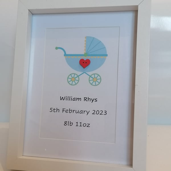 New baby boy personalised information in a white 6 x 8 in frame 