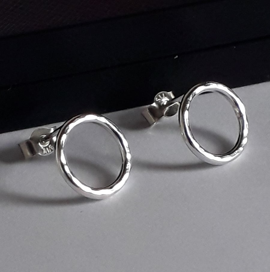 Hammered circle earrings infinite sterling silver