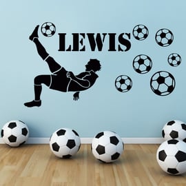 Football Player Personalised Boys Name With Footballs Vinyl Wall Sticker Decal