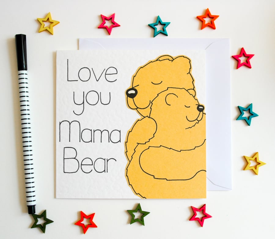 Love you Mama Bear Birthday, Mother's Day card, Cute bear and cub Thank You card