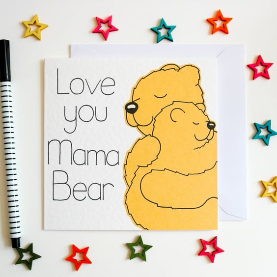 Love you Mama Bear Birthday, Mother's Day card, Cute bear and cub Thank You card