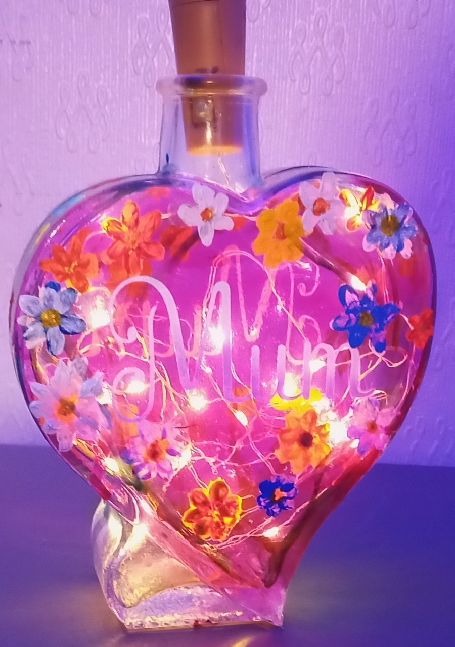Illuminated Floral Bottle night light,Gift for her, Gift for Mum, Birthday Gift