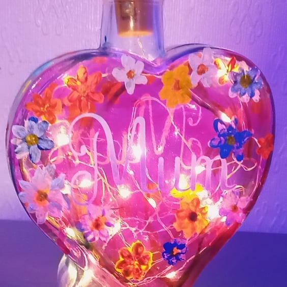Illuminated Floral Bottle night light,Gift for her, Gift for Mum, Birthday Gift