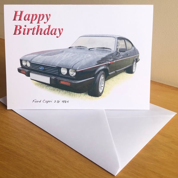 Ford Capri 2.8i 1984 (Black) - Birthday, Anniversary, Greeting or Plain card