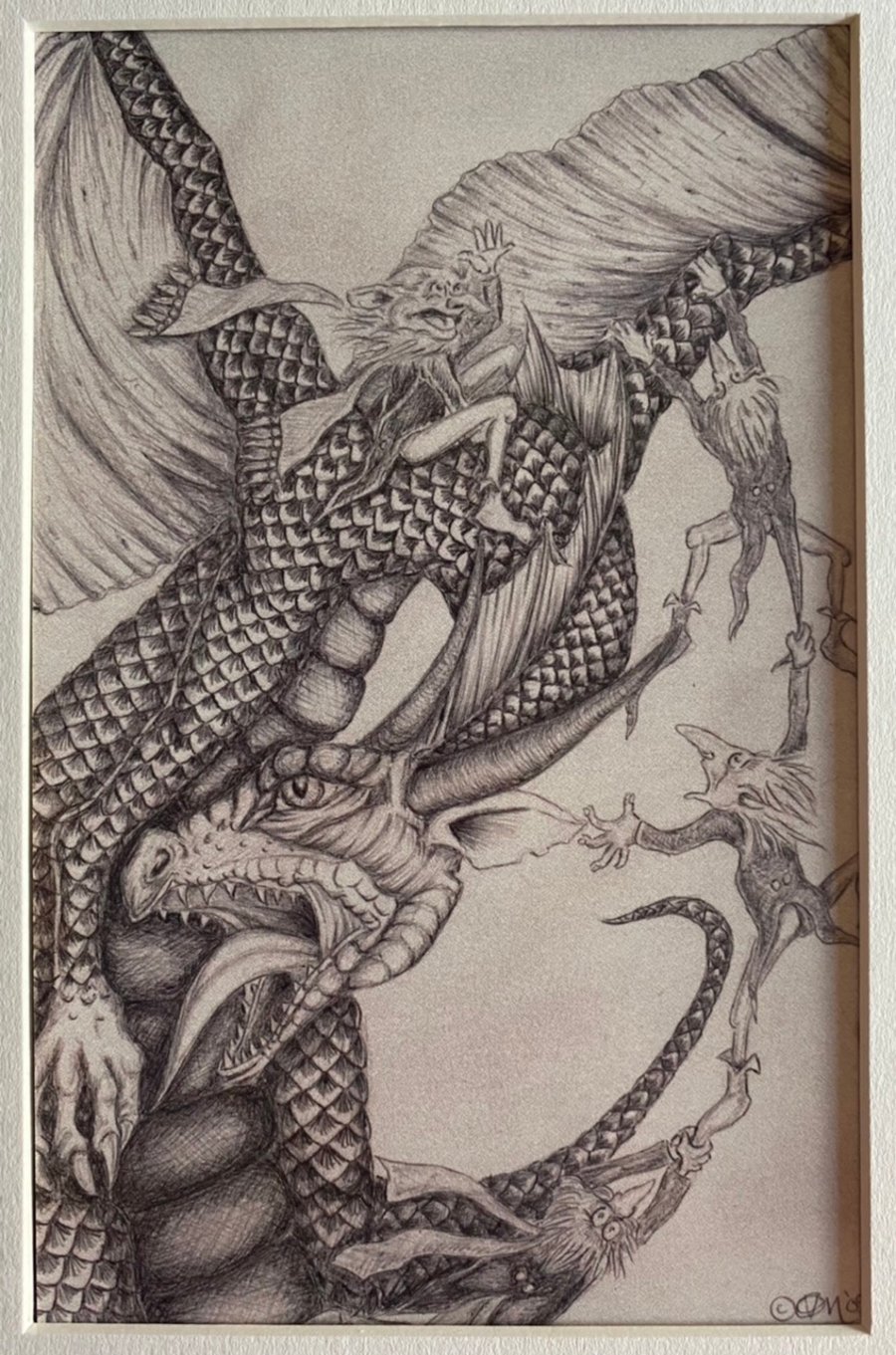 Mounted print,fantasy art-“Tameing the dragon.”