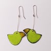Bird earrings, parrots in copper and enamel, lime green