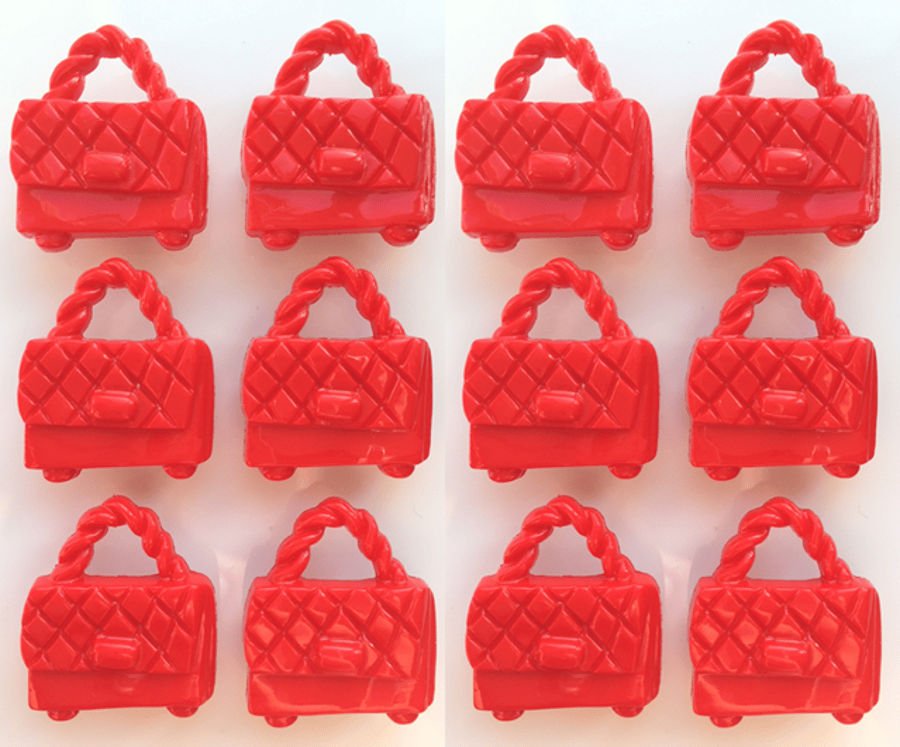 12 Handbag Buttons, Red, 23mm Tall by 20mm Wide, Purse Button, Shank Back