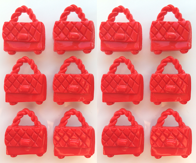 12 Handbag Buttons, Red, 23mm Tall by 20mm Wide, Purse Button, Shank Back