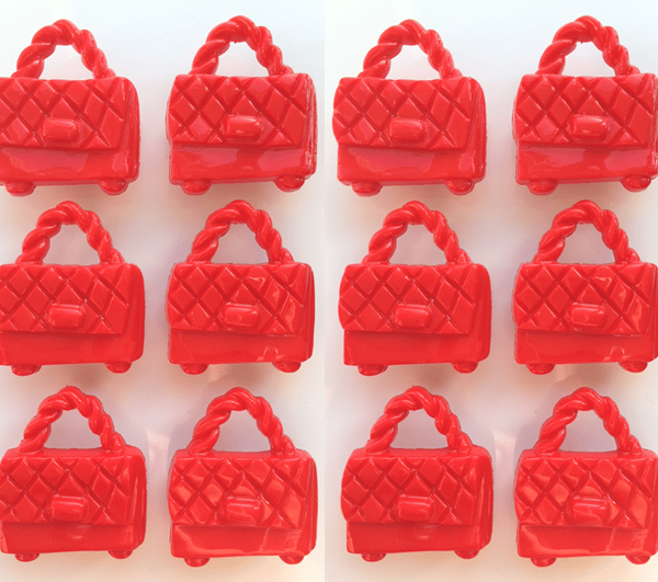 12 Handbag Buttons, Red, 23mm Tall by 20mm Wide, Purse Button, Shank Back