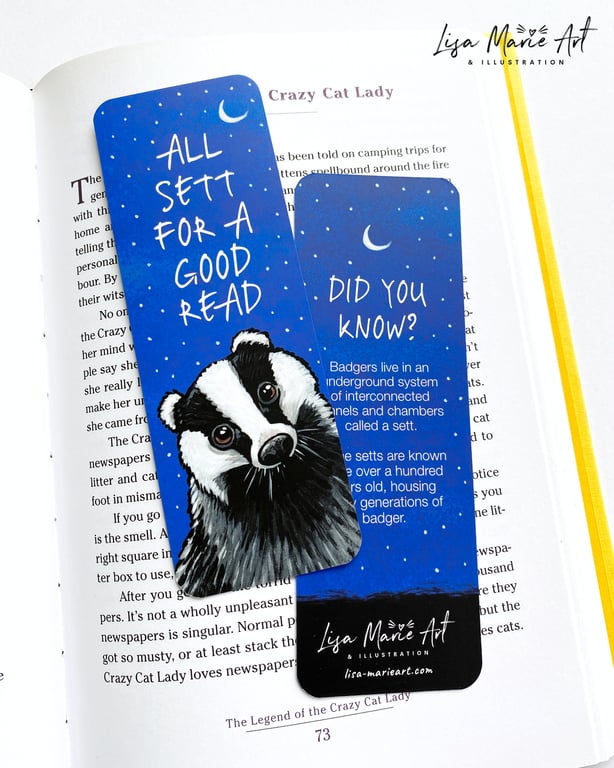 Badger & Moon Bookmark: "All Sett for a Good Read", 52mm x 148mm