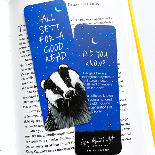 Badger & Moon Bookmark: "All Sett for a Good Read", 52mm x 148mm