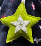 A star tree decoration, lime green and white with shiny metallic thread - Image 4