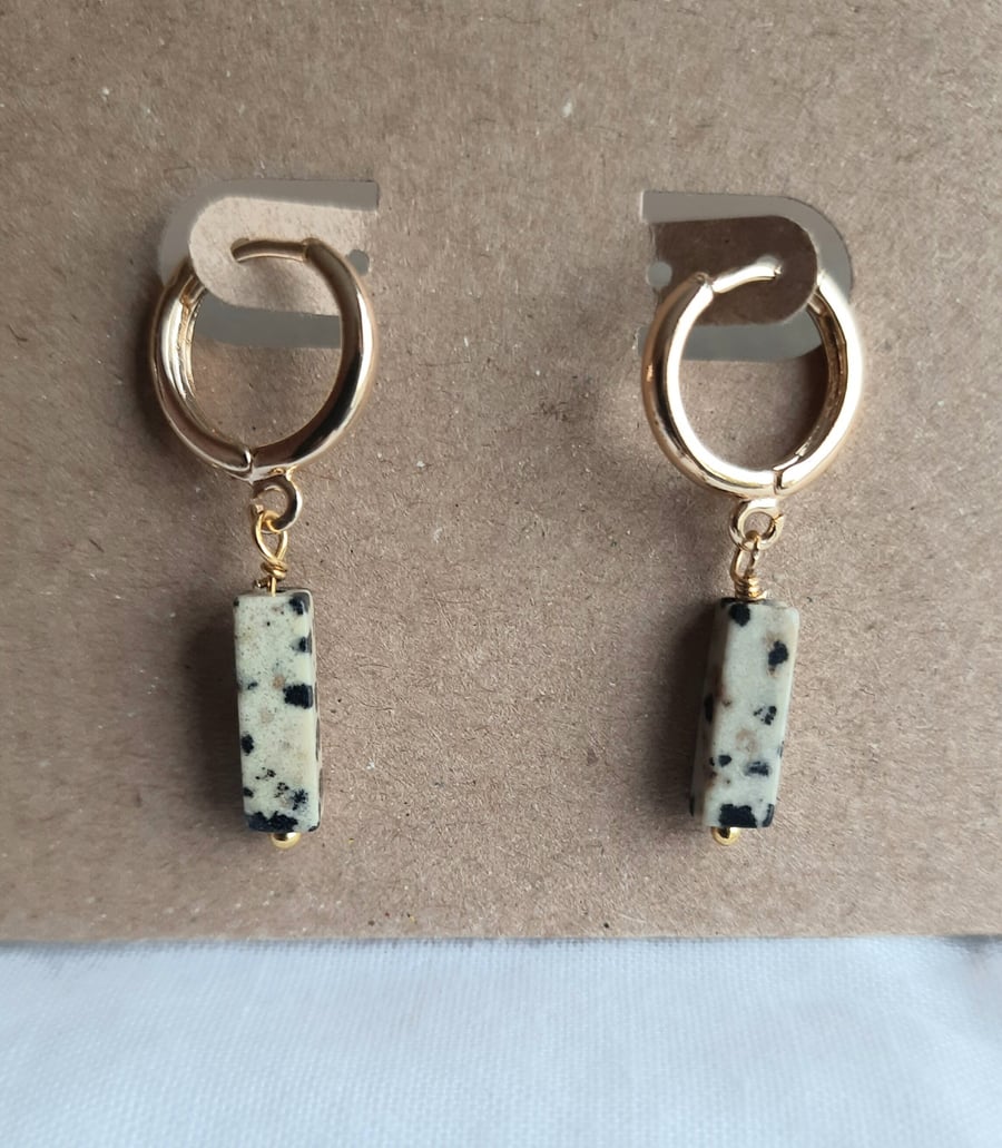 Dalmatian jasper gold hoop earrings