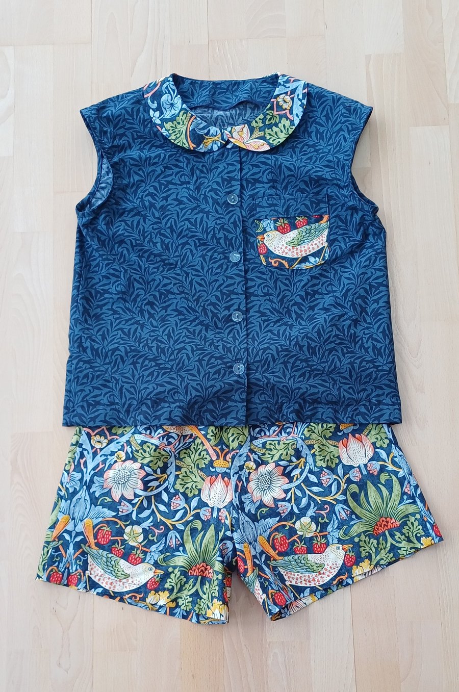 Women's pyjama set William Morris strawberry thief cotton shorts pyjama set