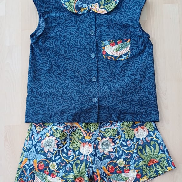 Women's pyjama set William Morris strawberry thief cotton shorts pyjama set