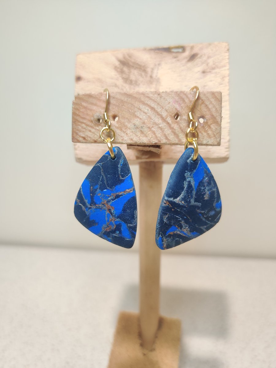 Blue galaxy marble two tone earrings 