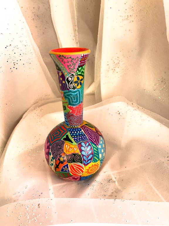 Up cycled hand painted wooden vase 