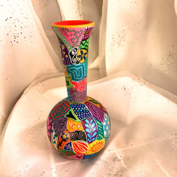 Up cycled hand painted wooden vase 