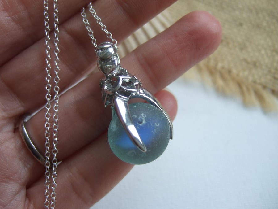 Sea glass jewelry, beach glass necklace, sea glass marble necklace, fishing 
