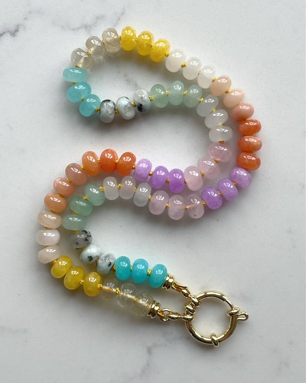Sunshine Candy Hand Knotted Beaded Gemstone Necklace
